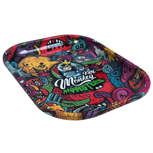 Bandeja metálica Beetle Print Monster Party mostrada en perspectiva con diseño multicolor de criaturas y estilo cartoon