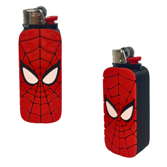 Funda para mechero Beetle Print Spider en color rojo con telaraña negra y ojos blancos en relieve