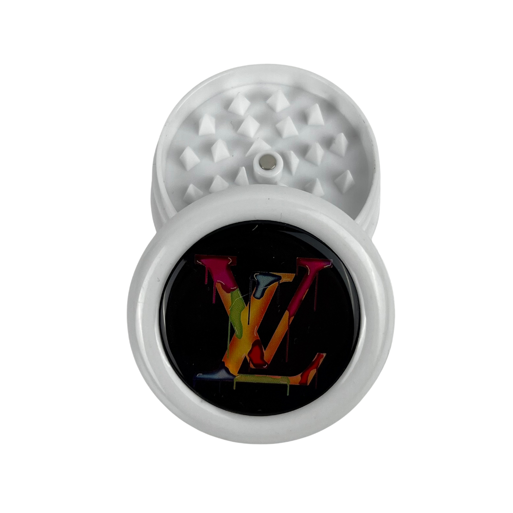 Grinder Beetle Print de 3 partes con diseño LV multicolor drip sobre fondo negro frontal