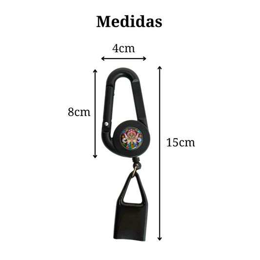 Lighter Leash negro Beetle Print con mosquetón, cable extensible y soporte para colocar el mechero, diseño compacto y práctico para llevar a diario.