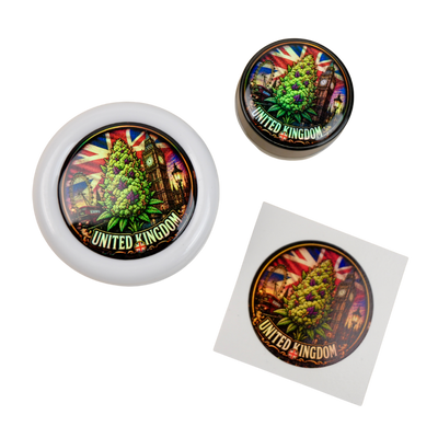 Pack United Kingdom Beetle Print con grinder Zero, tarro holográfico y pegatina premium