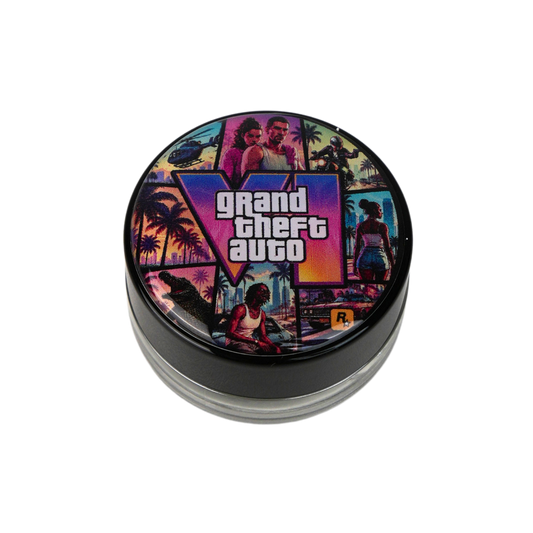 Tapa para tarro de vidrio Beetle Print con diseño inspirado en GTA VI y acabado brillante.