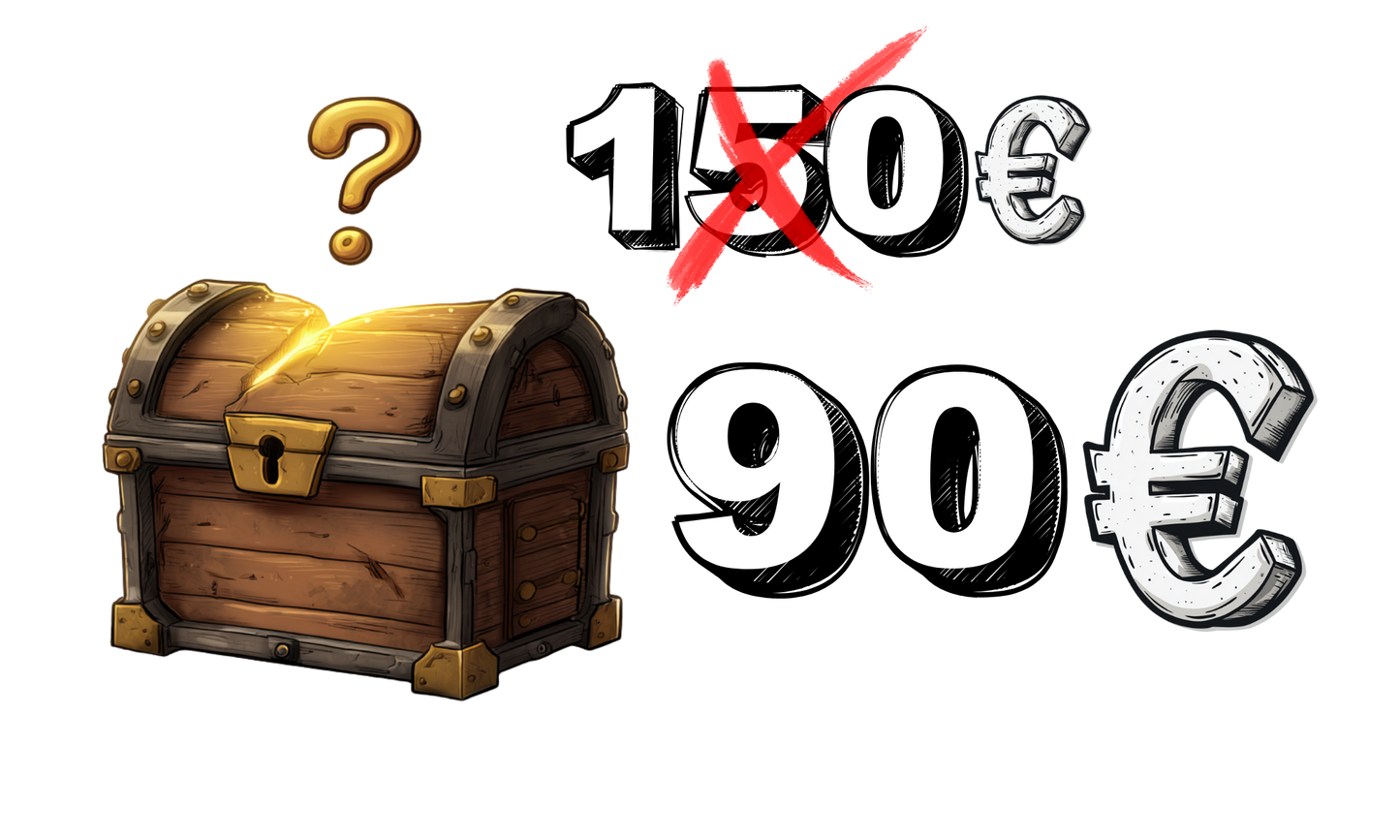 Mystery Box Beetle Print de 90 euros con cofre sorpresa e interrogación dorada, pack aleatorio con valor real de 150 euros