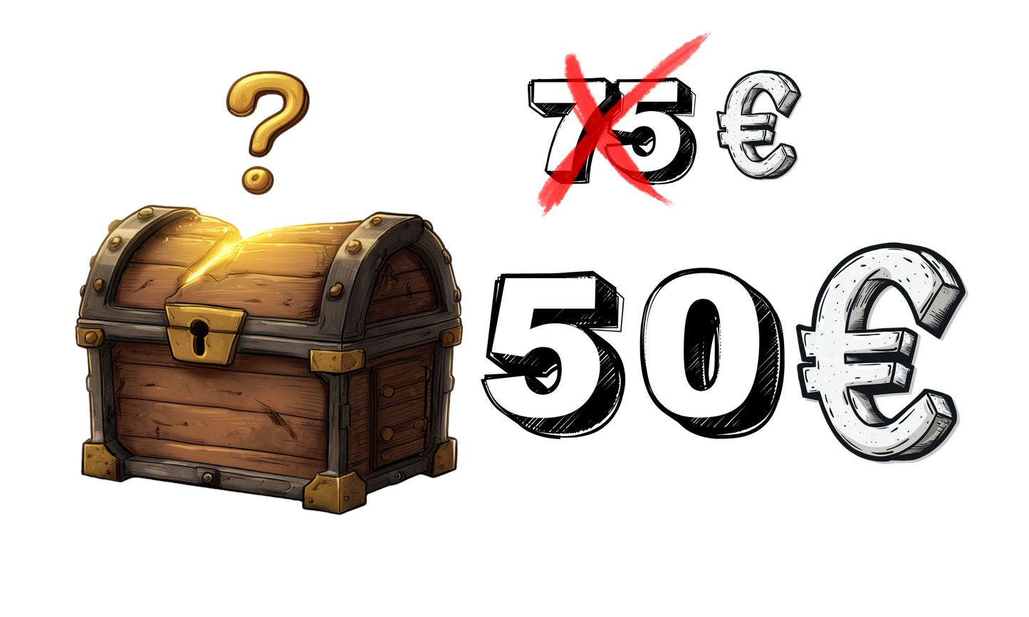 Mystery Box Beetle Print de 50 euros con cofre sorpresa e interrogación dorada, pack aleatorio de accesorios con valor superior garantizado