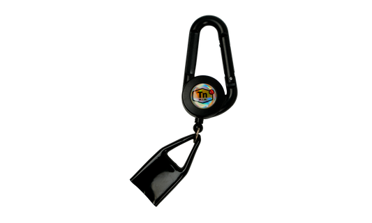 Pícamechero retráctil negro con mosquetón y logo DIR de Beetle Print