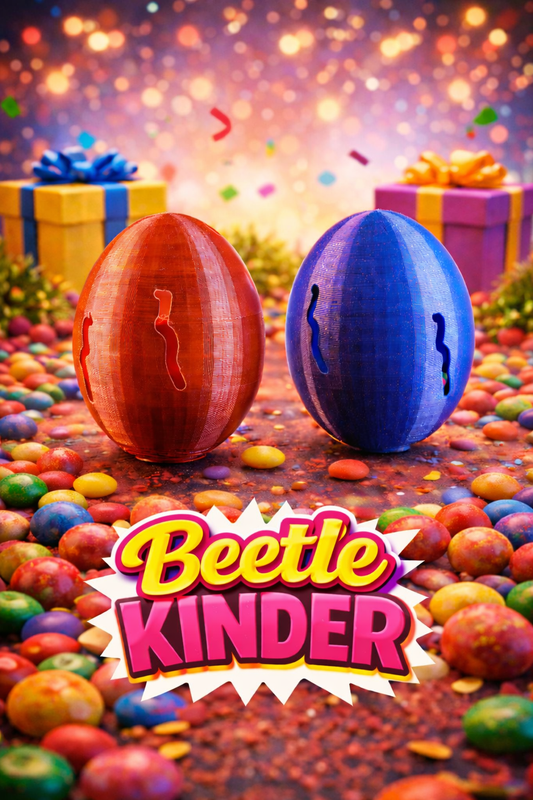 Beetle Kinder huevo sorpresa premium Beetle Print con dos huevos sorpresa en colores y logo Beetle Kinder