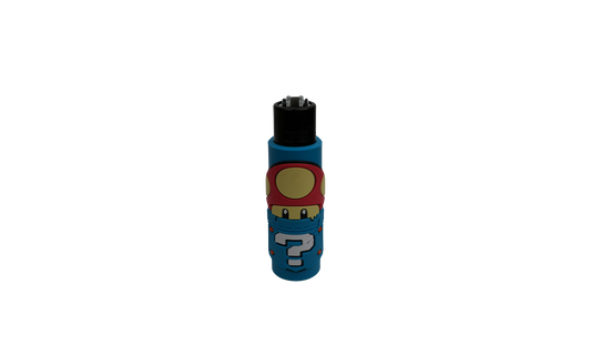 Mechero Beetle Print Gamer Blue Power vista frontal con funda azul antideslizante