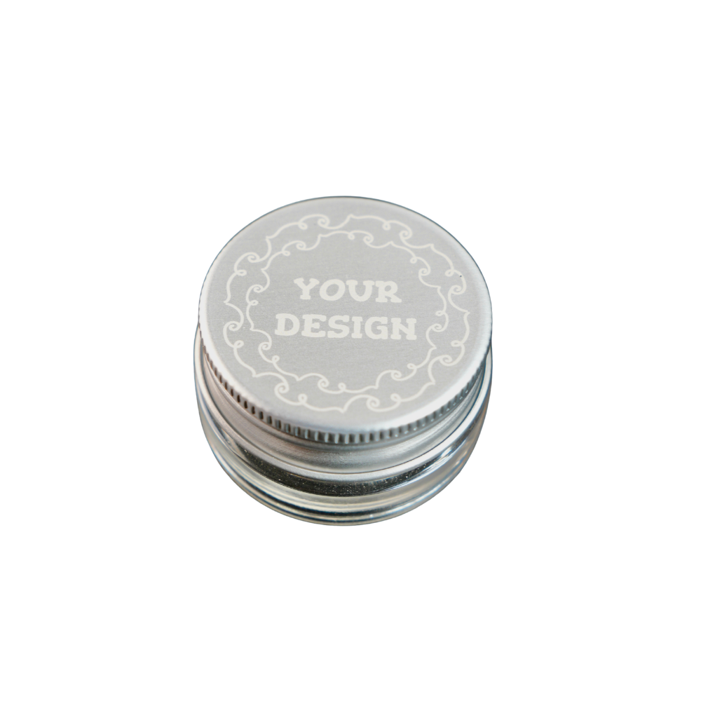 Tarro de vidrio 5ml personalizado con grabado láser en tapa metálica variante transparente