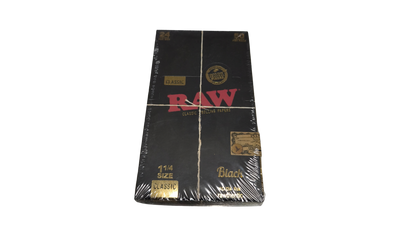 Caja RAW Black 1 1/4 papel de fumar premium con 24 librillos y 50 hojas por librillo