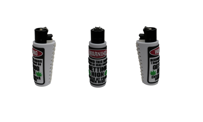 Accendino Beetle Print Warning con cover in silicone antiscivolo, esempio di accendino personalizzato