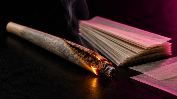 Porro quemando de forma desigual haciendo canoa junto a papel de liar de calidad, ilustrando las causas de la combustion irregular