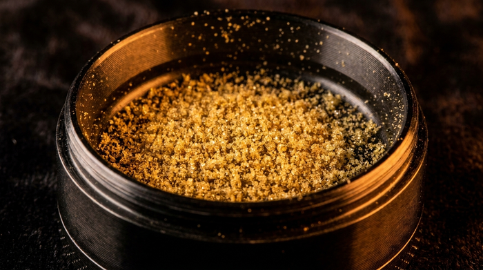 What is kief — golden trichome powder collected in a grinder kief catcher