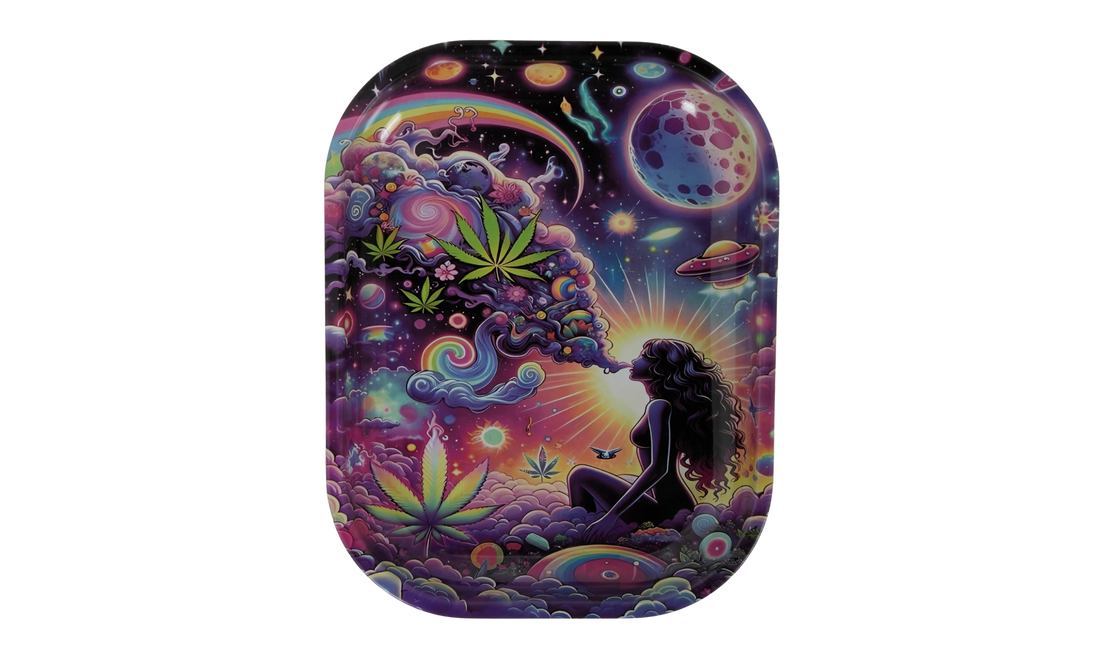 Metal rolling tray with psychedelic woman artwork by Beetle Print
