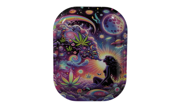 Metal rolling tray with psychedelic woman artwork by Beetle Print