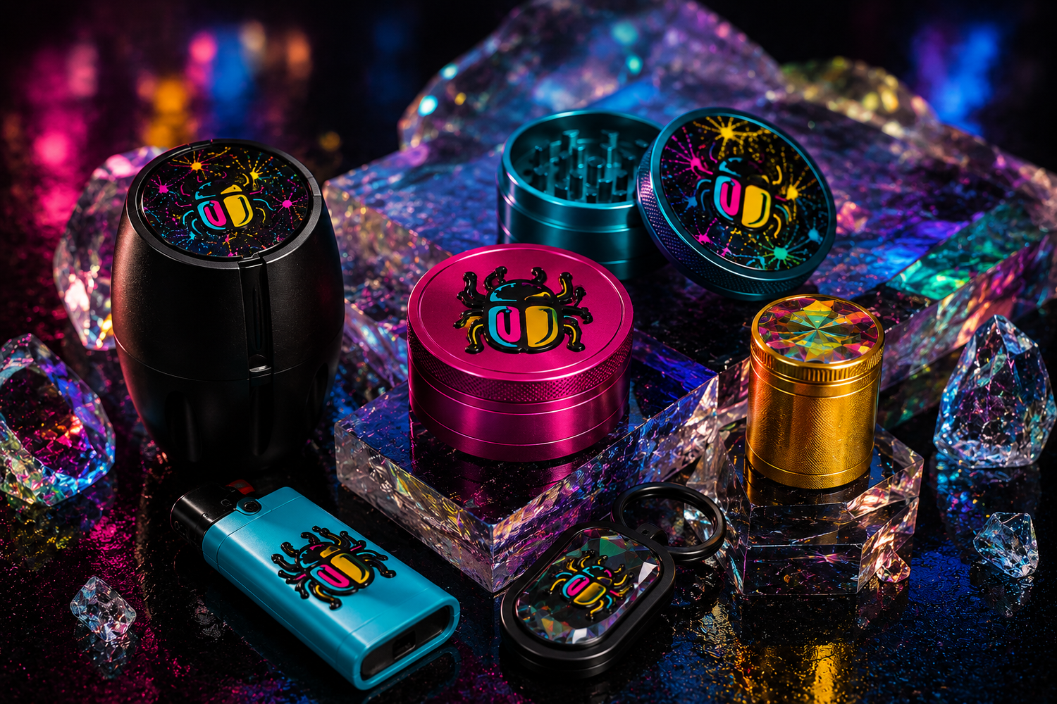 Novedades de Beetle Print con accesorios premium coloridos y diseño neon