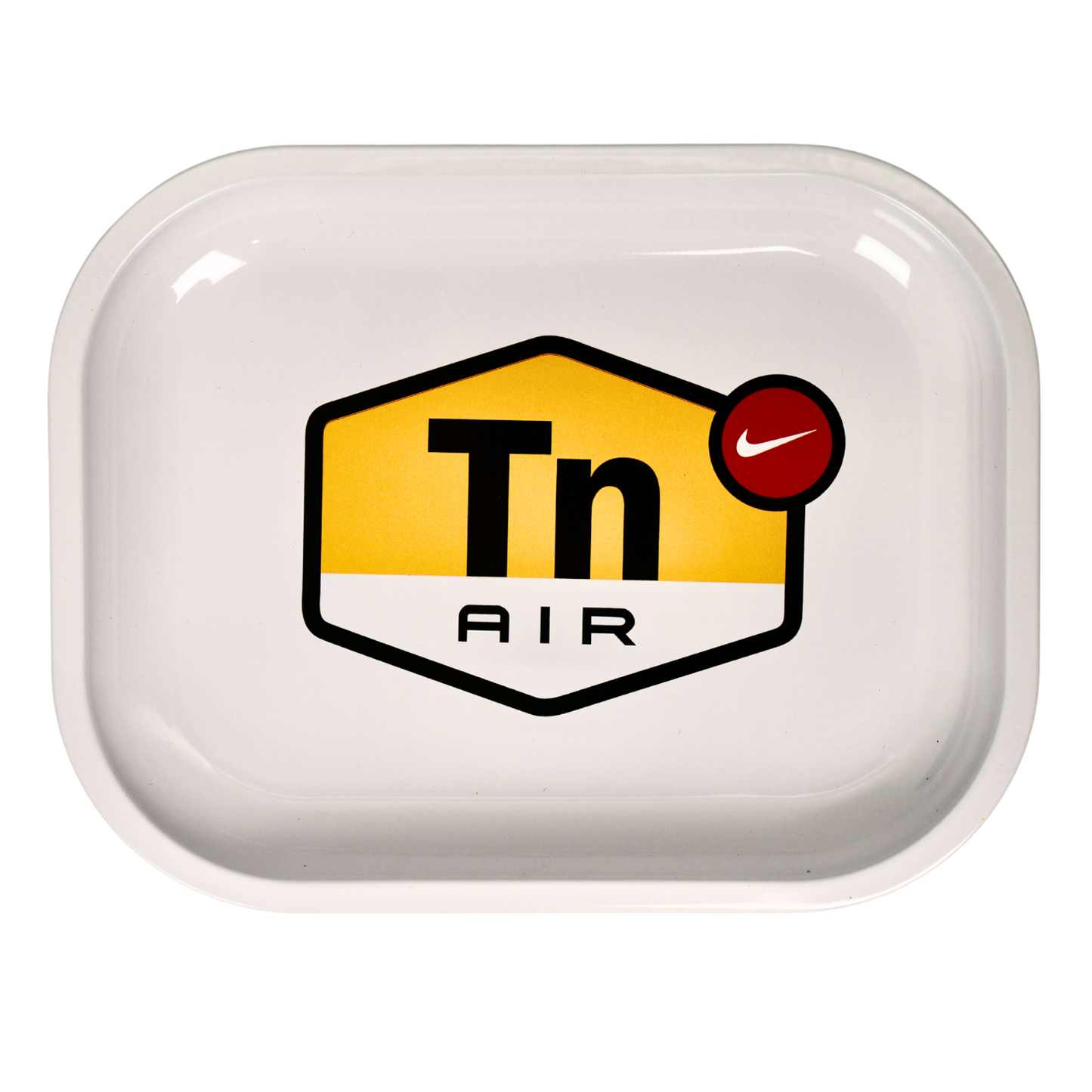 Bandeja de liar blanca con diseño estilo logo urbano, superficie amplia para organizar tabaco y accesorios