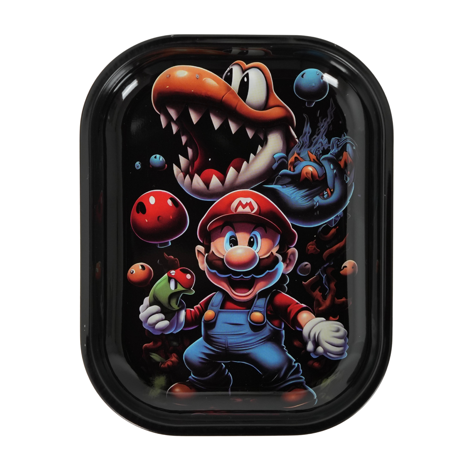 Bandeja metálica para liar con diseño estilo Mario retro, superficie resistente para organizar accesorios y liar cómodamente
