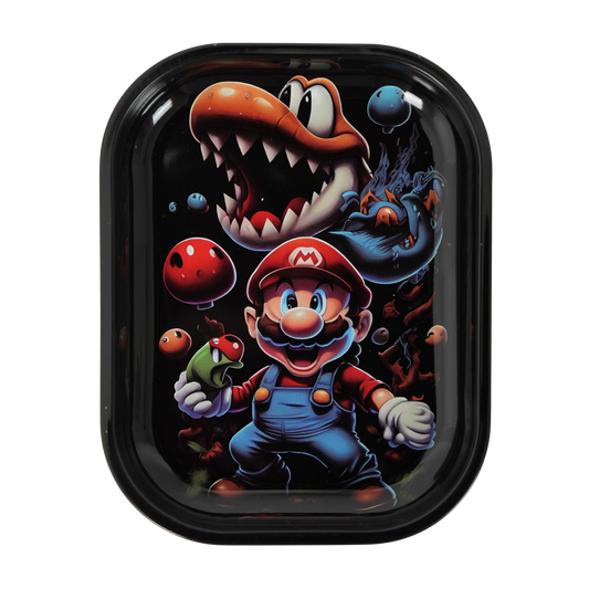 Bandeja metálica para liar con diseño estilo Mario retro, superficie resistente para organizar accesorios y liar cómodamente