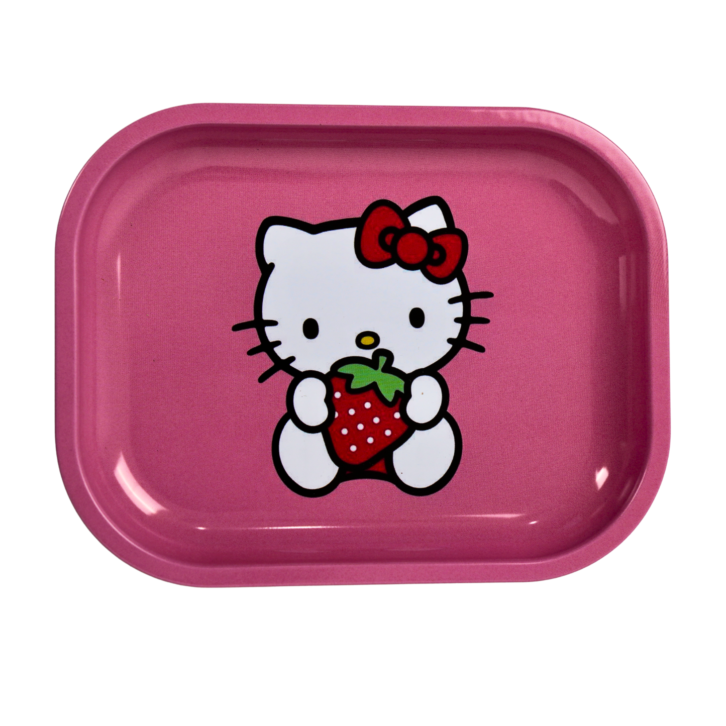 Bandeja metálica para liar color rosa con diseño kawaii, superficie resistente ideal para organizar y liar cómodamente
