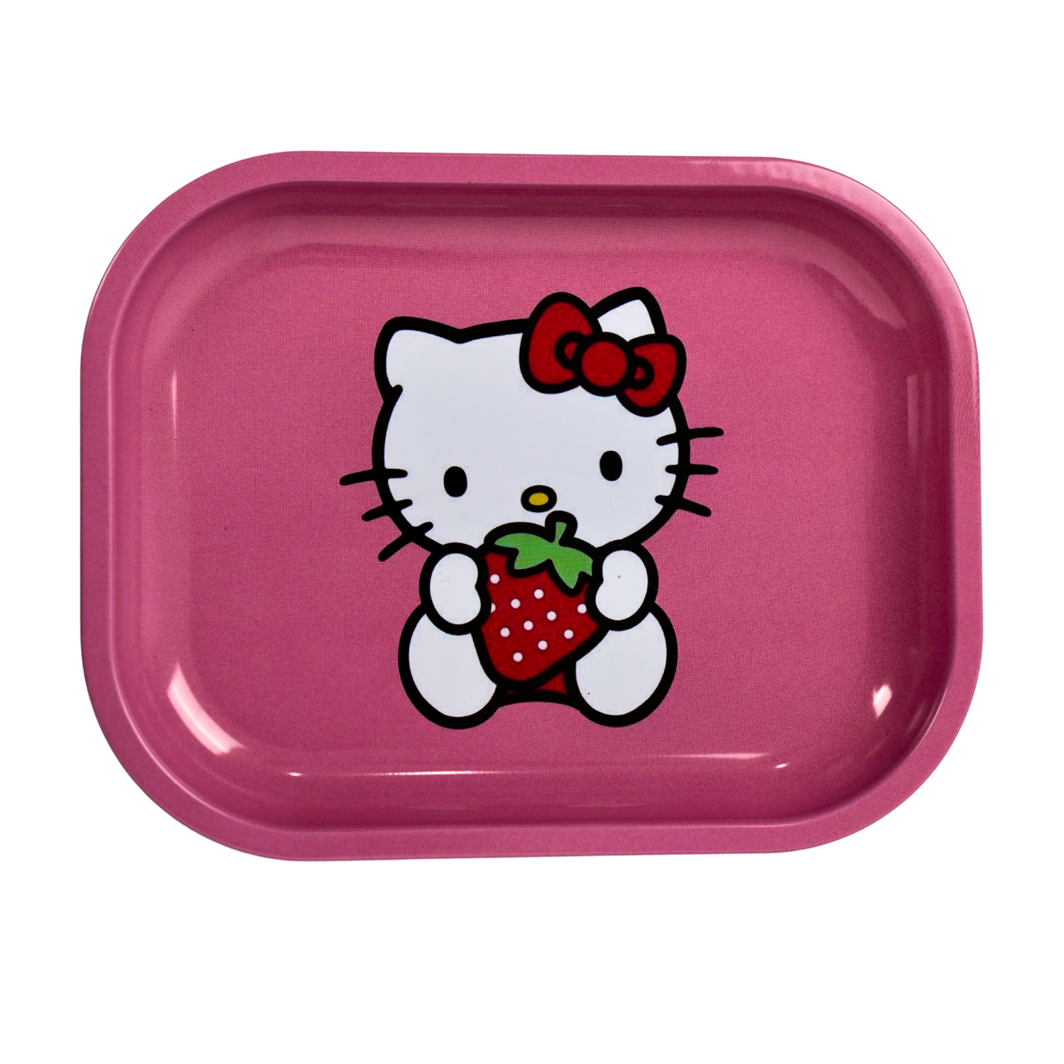 Bandeja metálica para liar color rosa con diseño kawaii, superficie resistente ideal para organizar y liar cómodamente