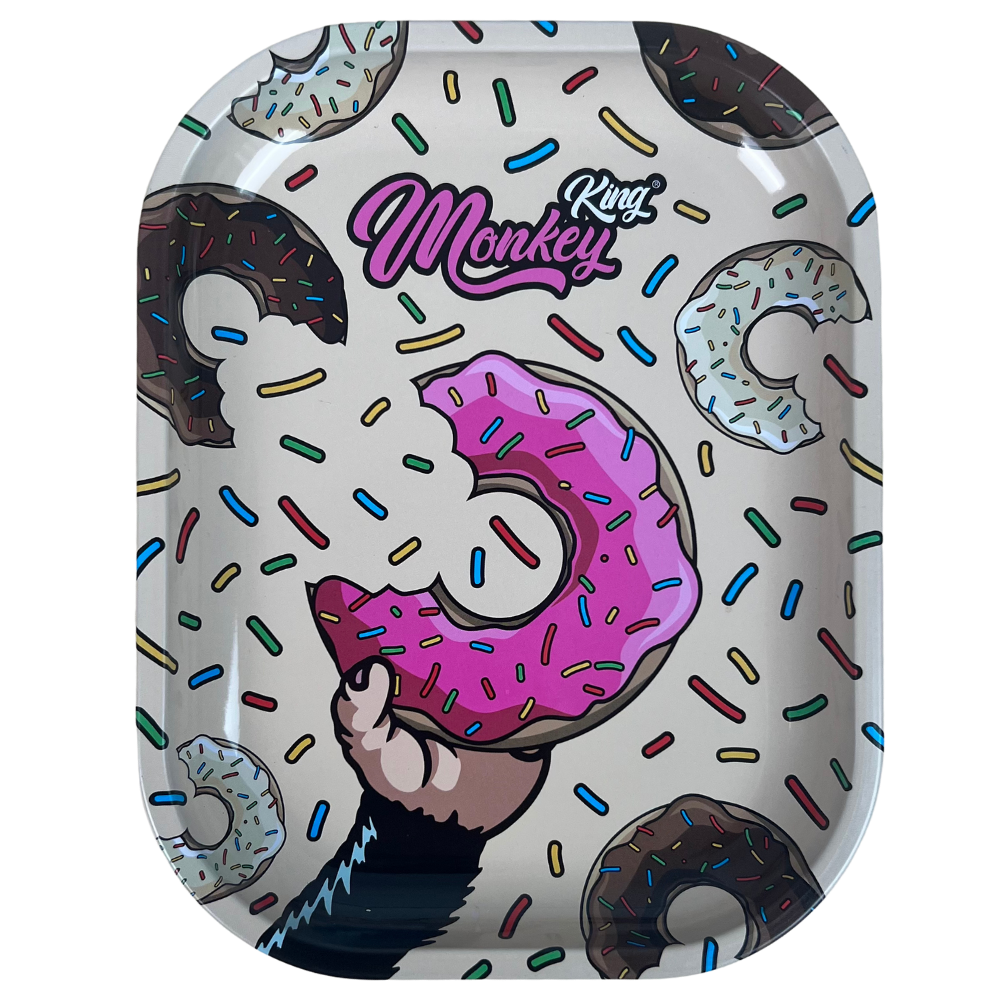 Bandeja metálica Beetle Print Donut Madness con diseño Sweet Pop de rosquilla rosa mordida, sprinkles y fondo claro