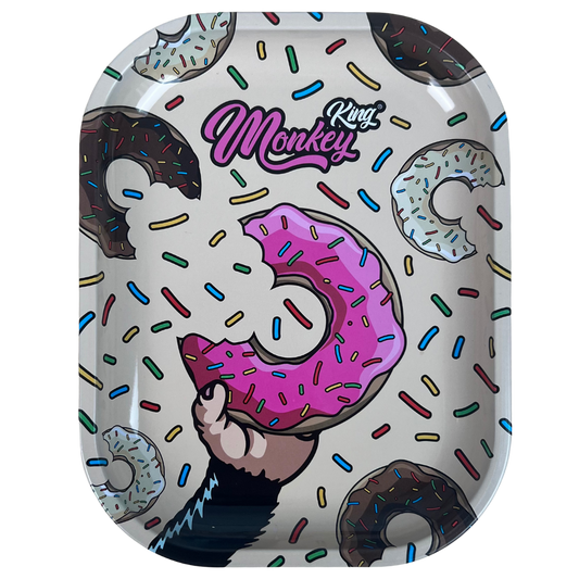 Bandeja metálica Beetle Print Donut Madness con diseño Sweet Pop de rosquilla rosa mordida, sprinkles y fondo claro