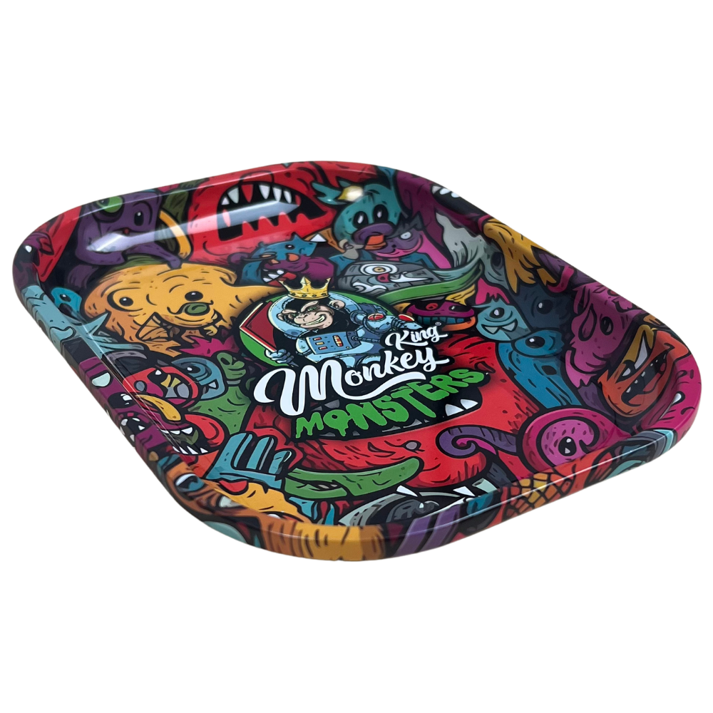 Bandeja metálica Beetle Print Monster Party mostrada en perspectiva con diseño multicolor de criaturas y estilo cartoon