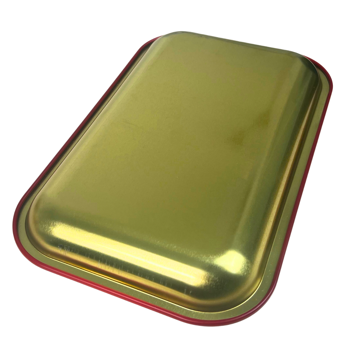 Reverso de bandeja metálica Beetle Print roja degradada con acabado dorado brillante