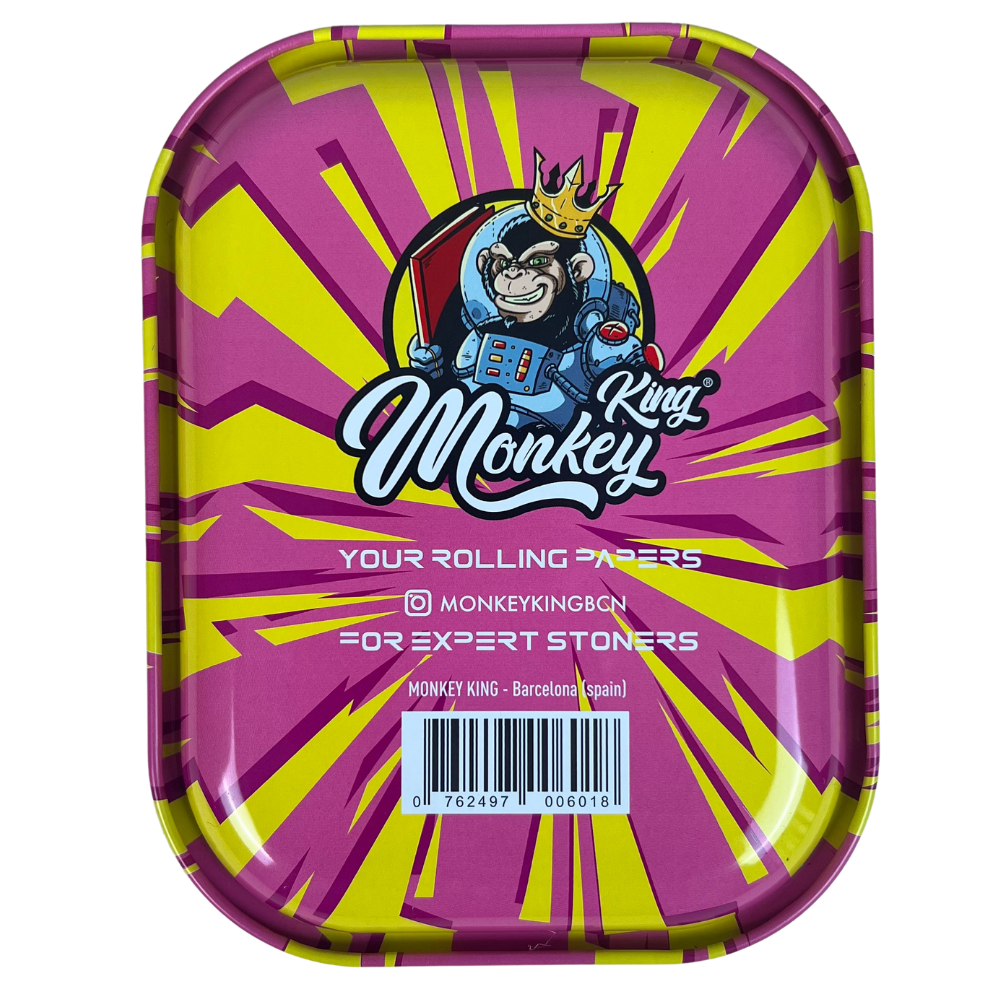 Reverso de la bandeja metálica Beetle Print Skate Riot con ilustración decorativa en tonos rosa, amarillo y verde