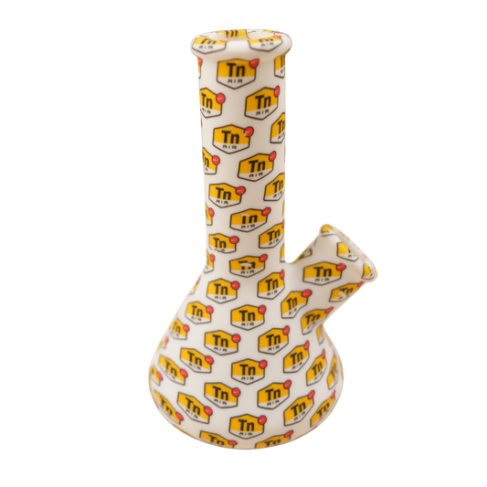 Bong decorativo de silicona outlet con diseño gráfico y piezas faltantes vista lateral