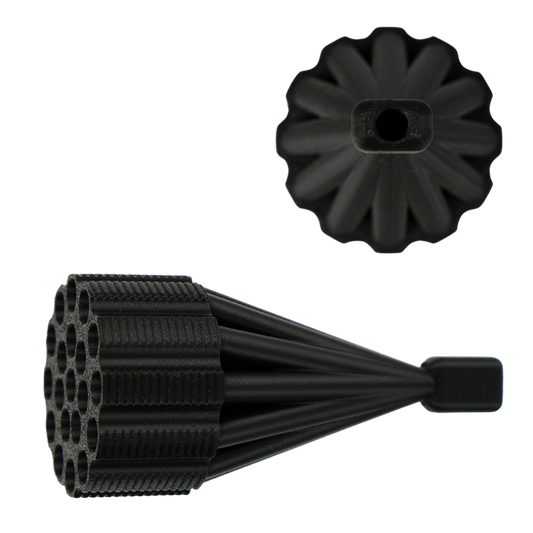 Boquilla impresa en 3D para 21 conos color negro con diseño de gran capacidad para sesiones en grupo.