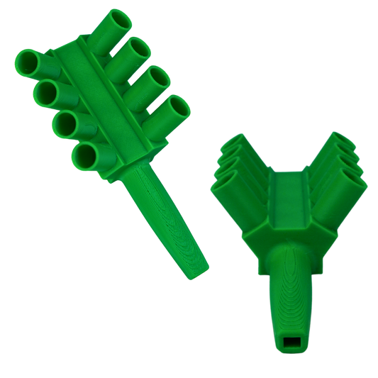 Boquilla para 8 conos impresa en 3D color verde compatible con ocho conos simultáneamente.