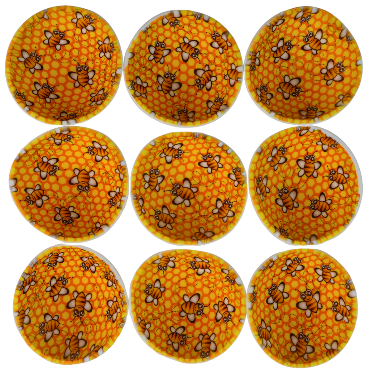 Bowl de silicona Beetle Print con estampado de abejas sobre panal de miel, flexible, reutilizable y resistente para snacks, cocina y resina.