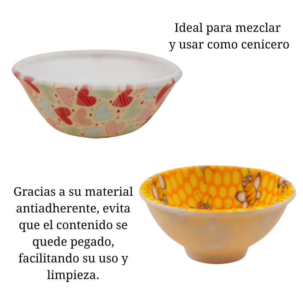 Bowl de silicona Beetle Print con diseño interior de abejas y panal en colores amarillos.