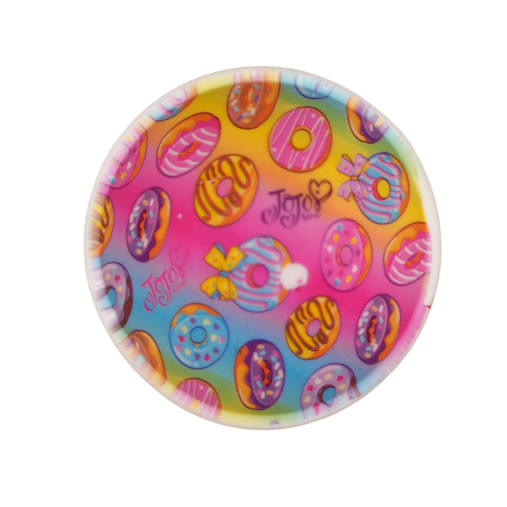 Vista superior de bowl de silicona outlet con estampado de donuts y dulces coloridos