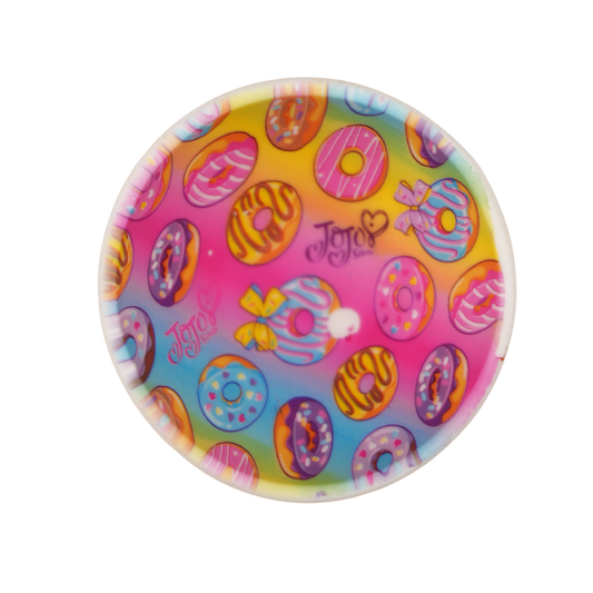 Vista superior de bowl de silicona outlet con estampado de donuts y dulces coloridos