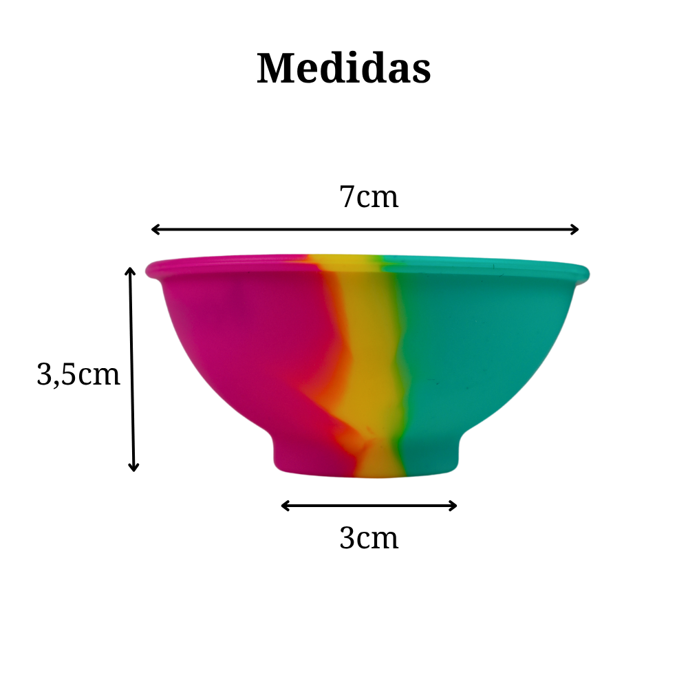 Medidas del bowl de silicona Beetle Print Color Mix mostradas en una guía de dimensiones