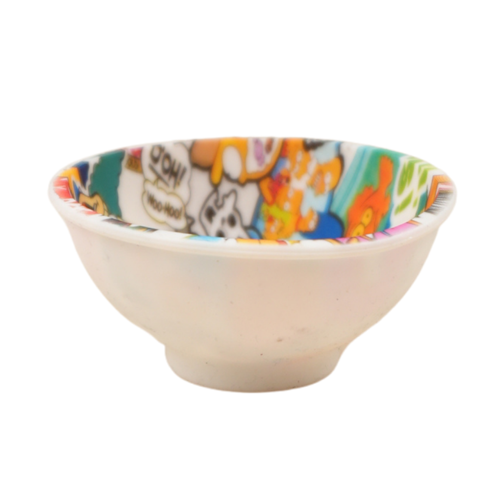 Bowl de silicona con diseño sticker art multicolor y fallo de impresión vista lateral