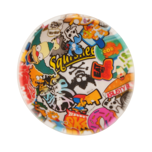 Vista superior de bowl de silicona outlet con ilustraciones de estilo urbano y cultura pop
