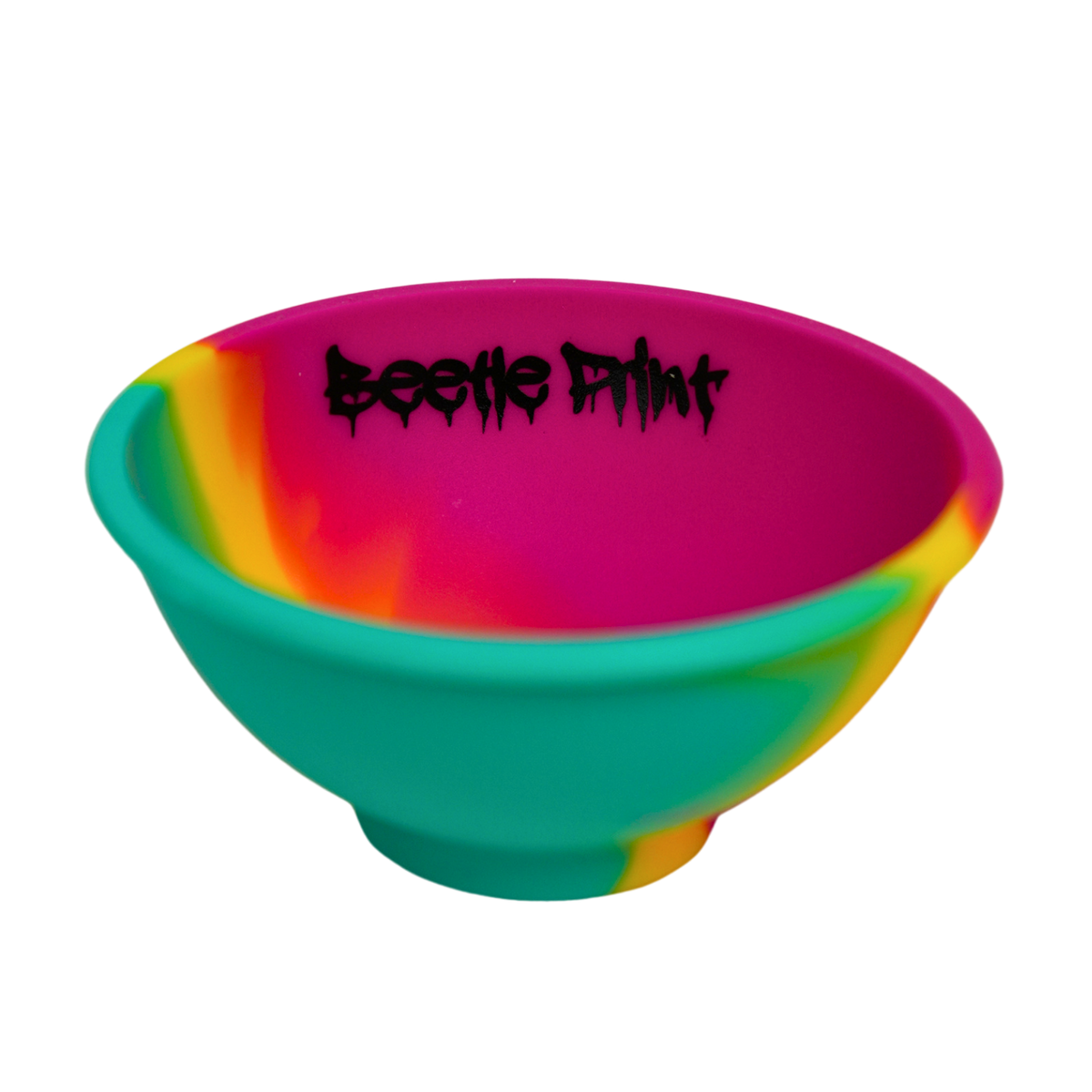 Bowl Beetle Print Sunset Tropical con degradado multicolor en tonos turquesa, amarillo, naranja y fucsia.