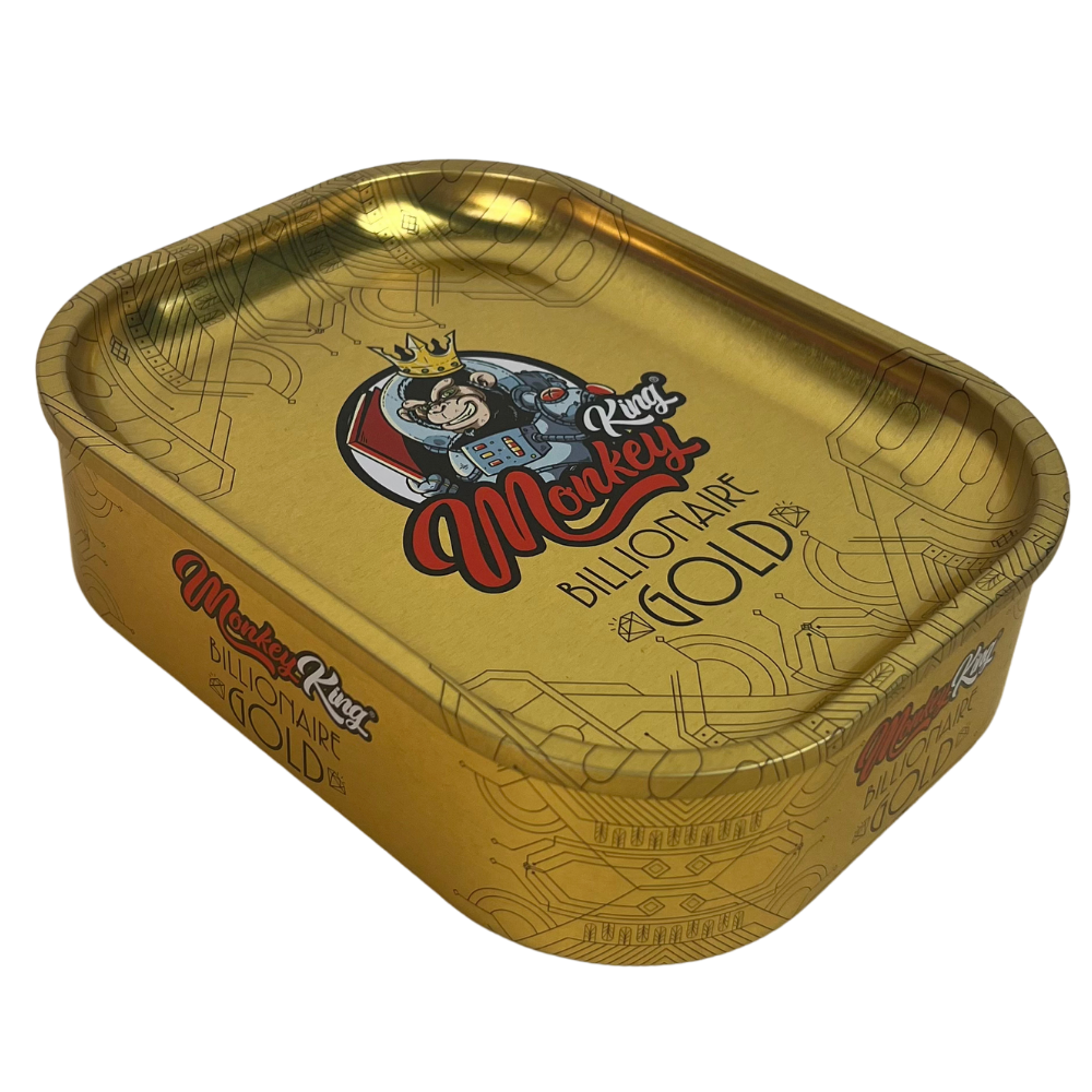 Caja metálica Beetle Print Monkey King Billionaire Gold con acabado dorado brillante y diseño geométrico decorativo