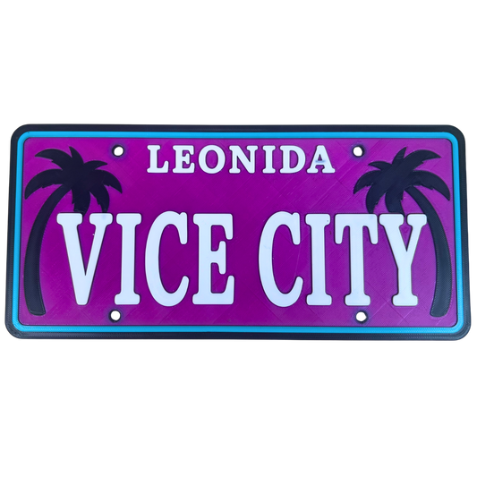 Cartel decorativo Beetle Print Vice City en rosa y azul neón con palmeras y estética retro