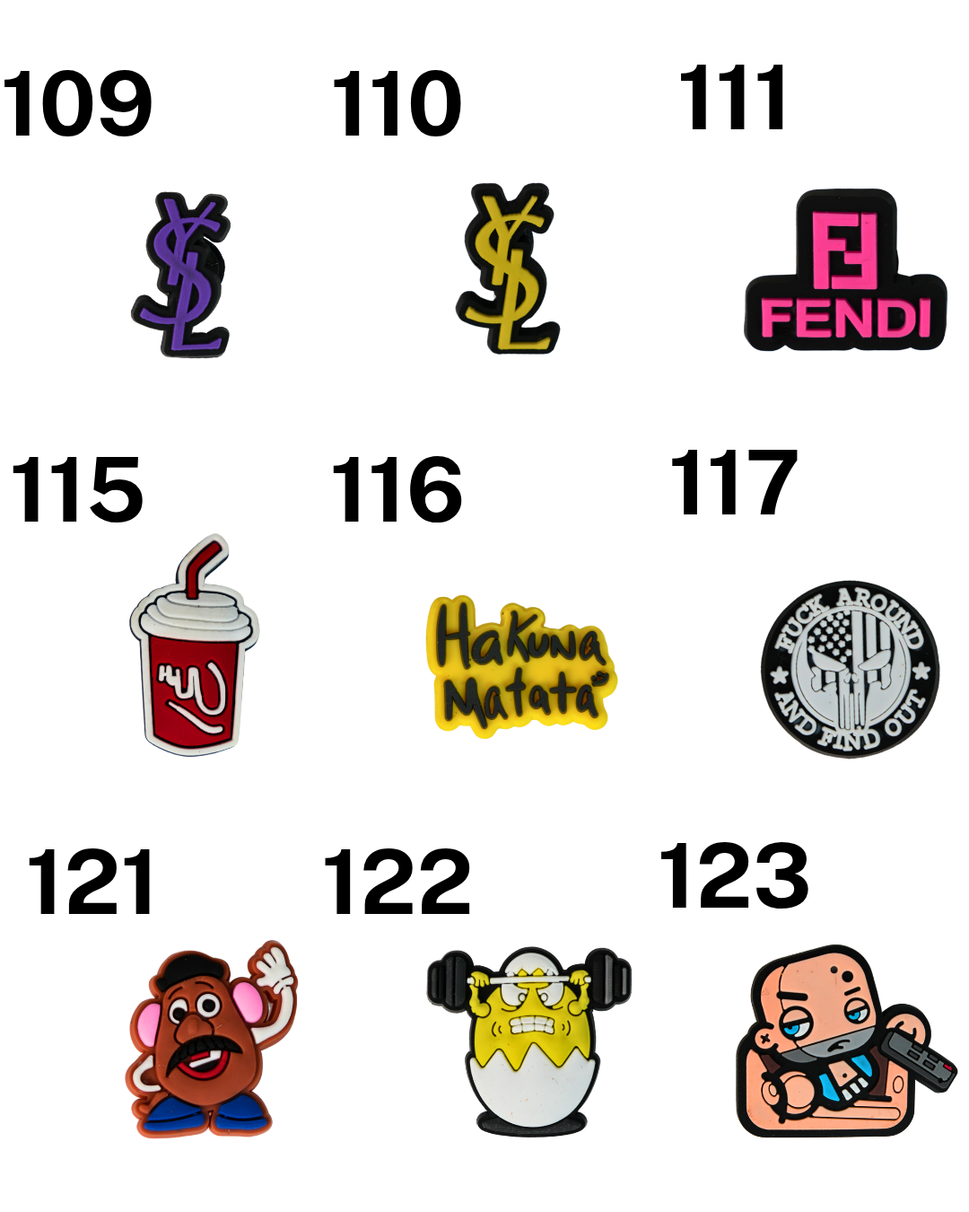Catálogo de charms de silicona Beetle Print con personajes de dibujos animados, videojuegos, anime y diseños divertidos para personalizar accesorios.