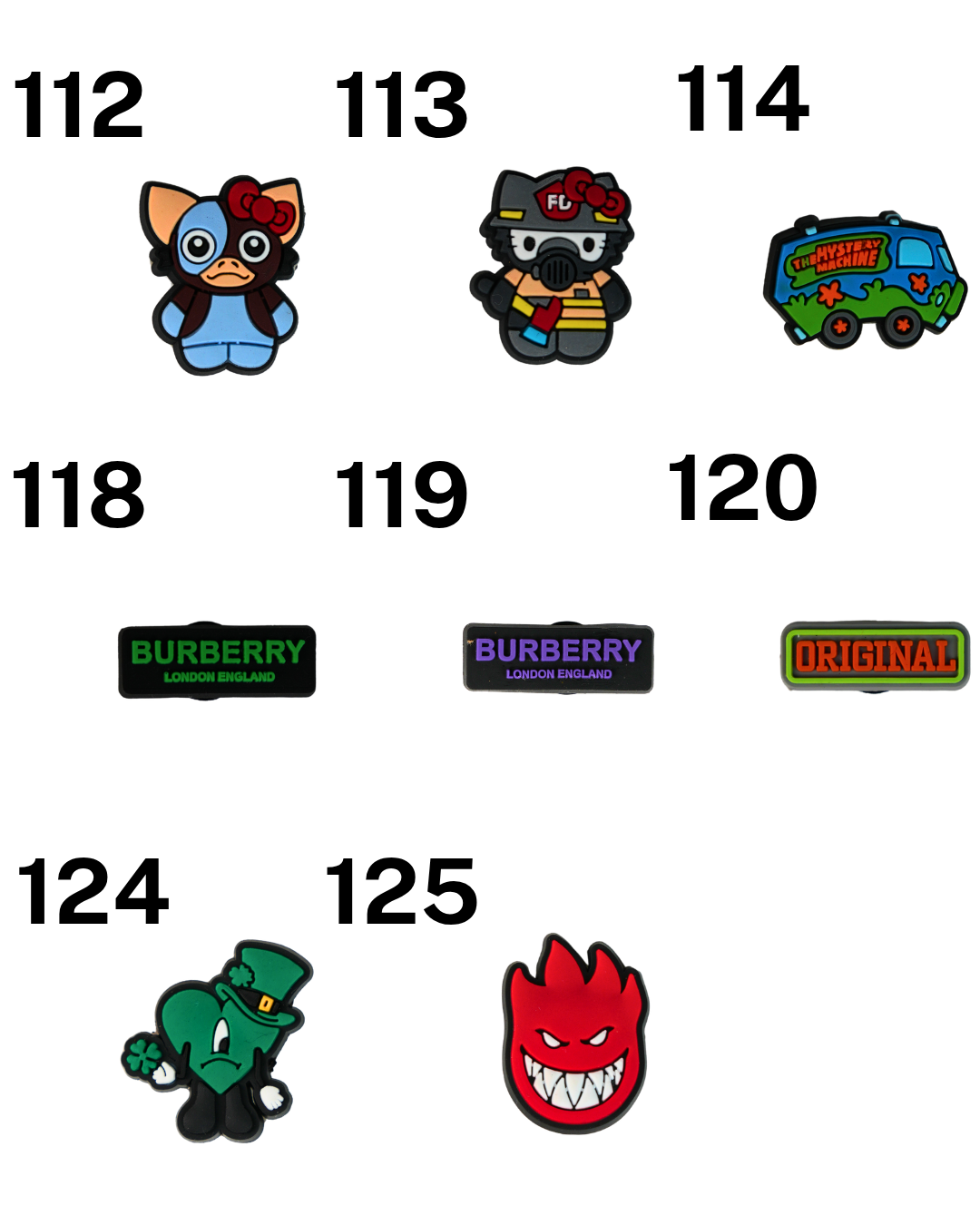 Catálogo de charms de silicona Beetle Print con diseños inspirados en personajes, dibujos animados, videojuegos y diseños originales para personalizar accesorios.