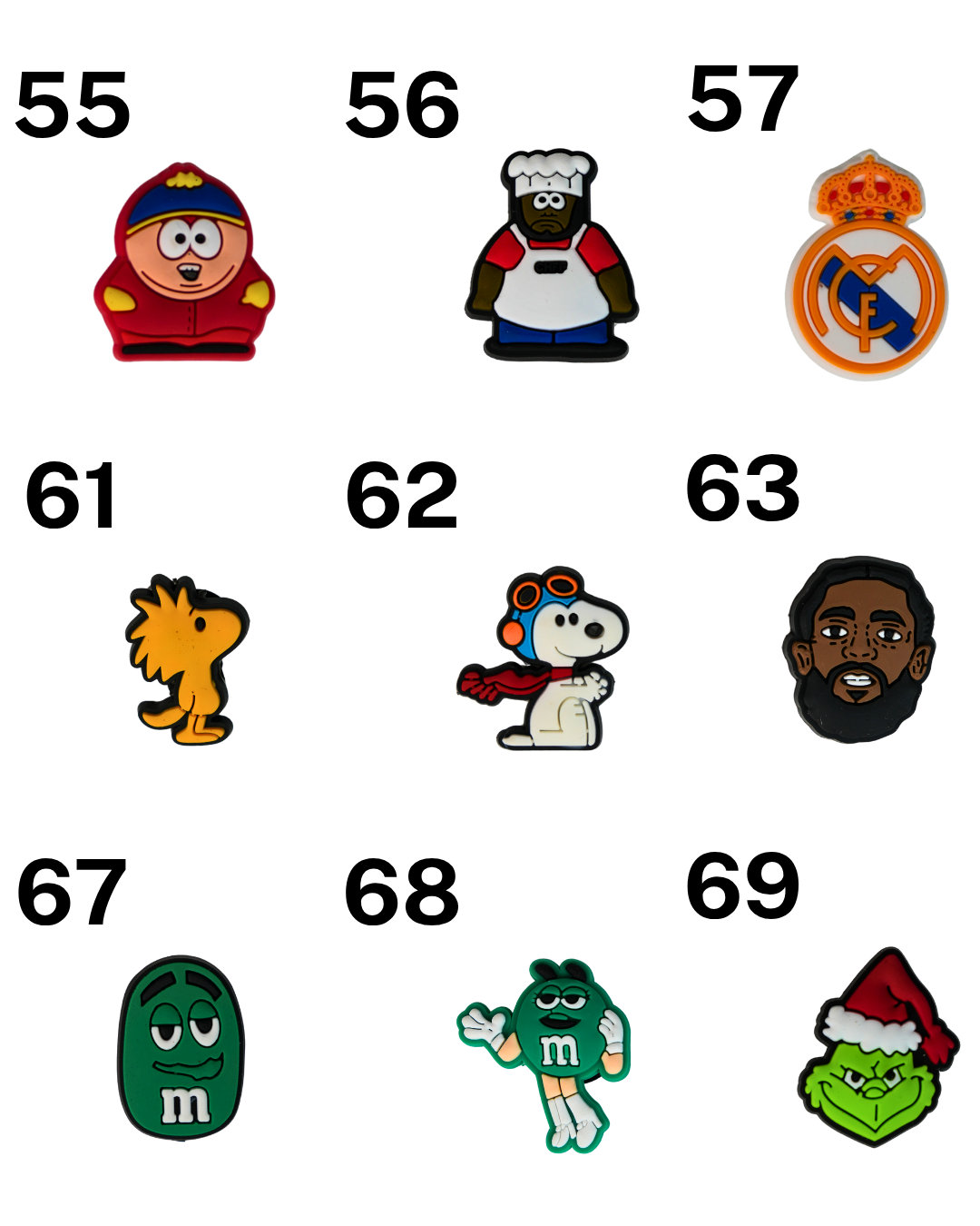 Catálogo de charms de silicona Beetle Print con personajes, iconos y diseños originales