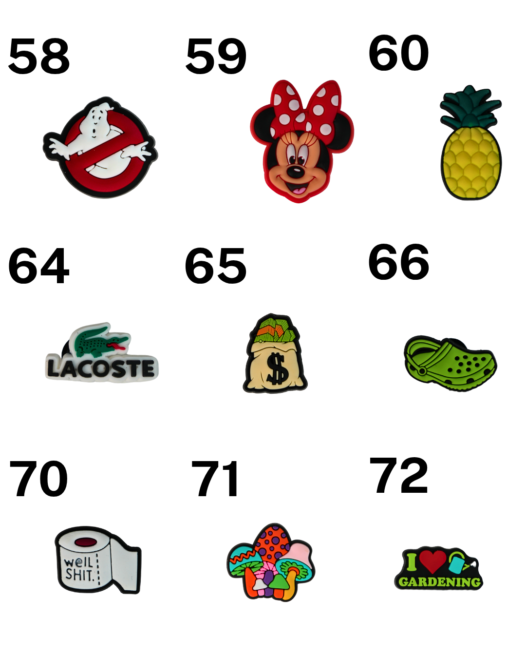 Catálogo de charms de silicona Beetle Print con personajes, iconos y diseños originales
