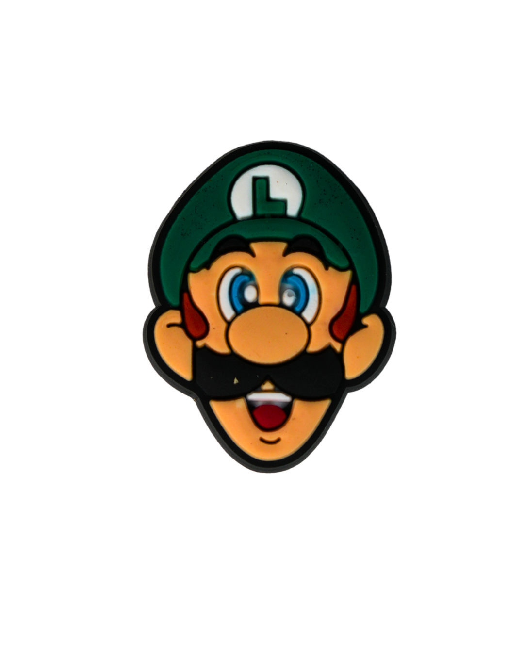 Charm de silicona con diseño del rostro de Luigi.