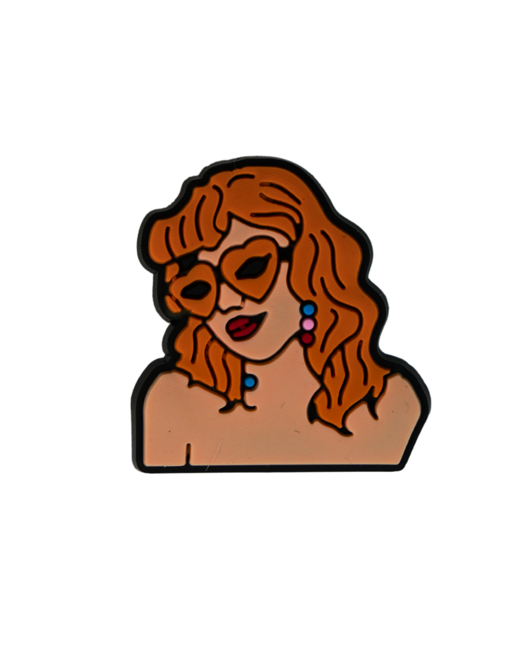 Charm de silicona Beetle Print con diseño de chica retro con gafas.