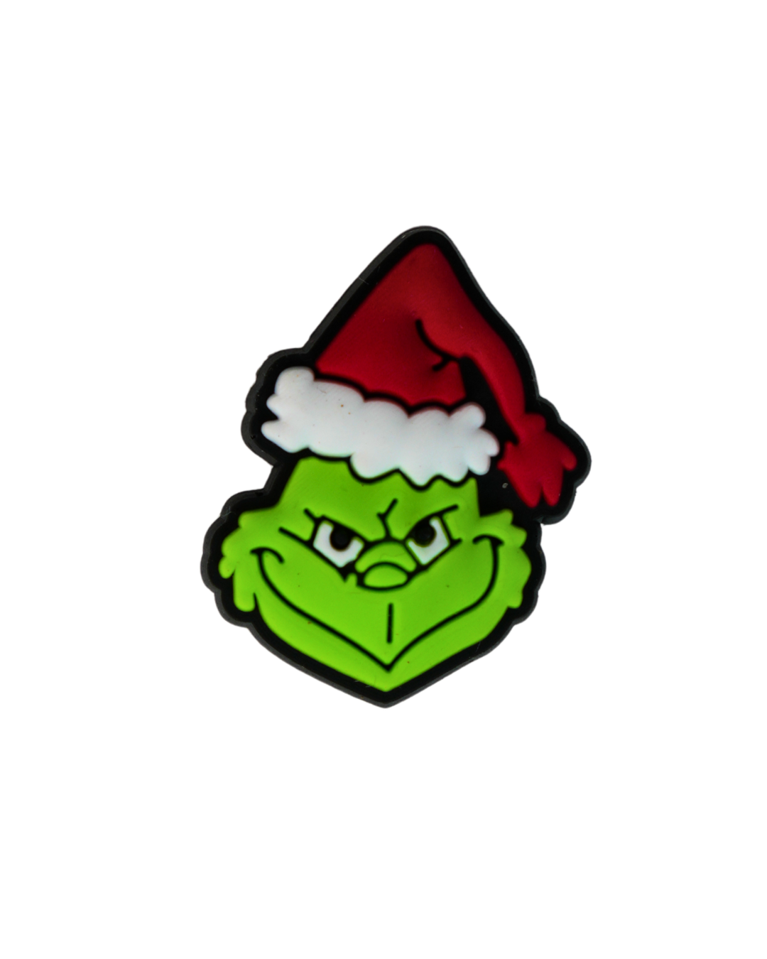 Charm de silicona con diseño del Grinch con gorro de Navidad.