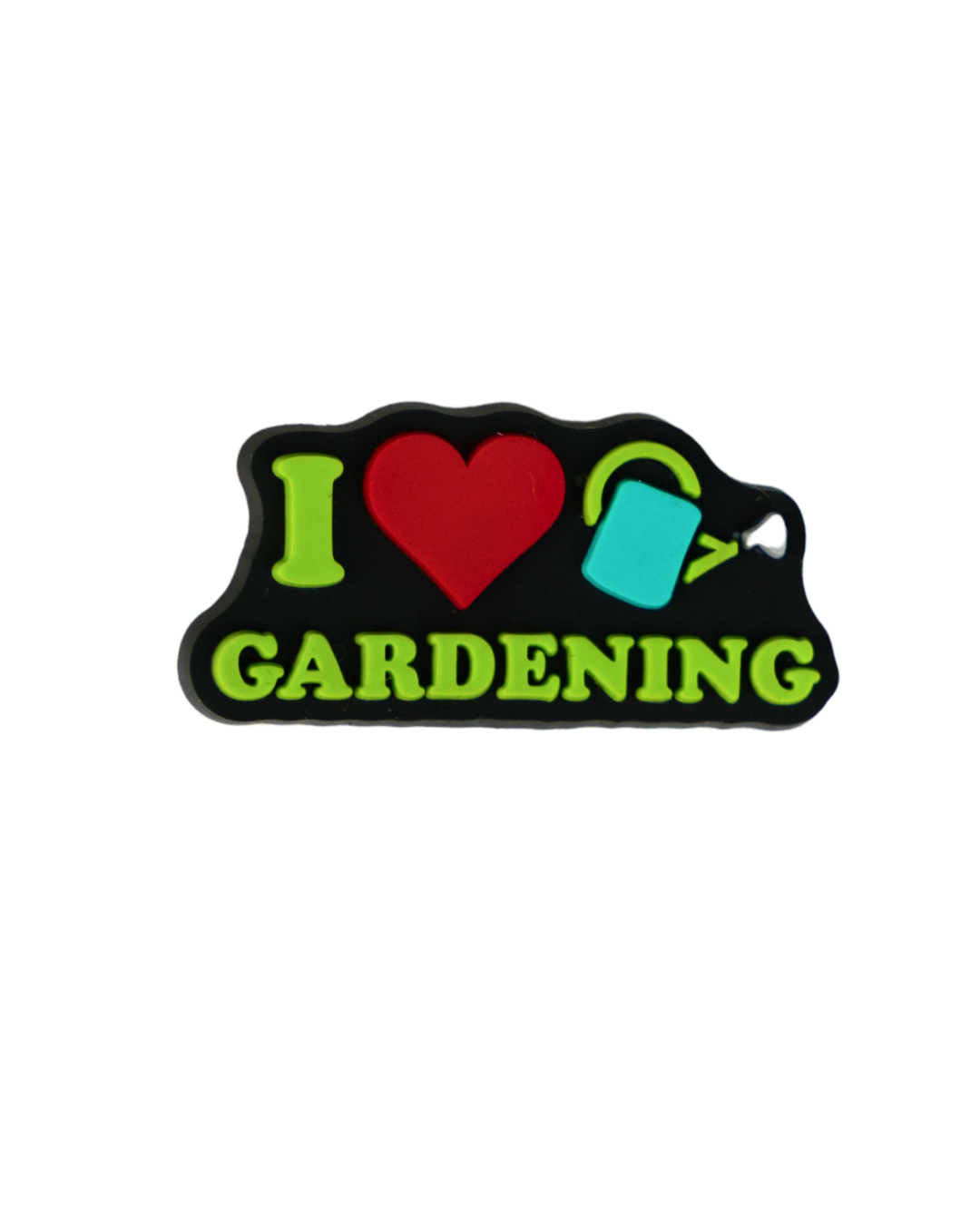 Charm de silicona con diseño "I Love Gardening" y regadera.
